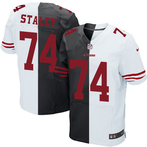 Men's Elite Joe Staley Nike Jersey Black/White - #74 Split Fashion NFL San Francisco 49ers